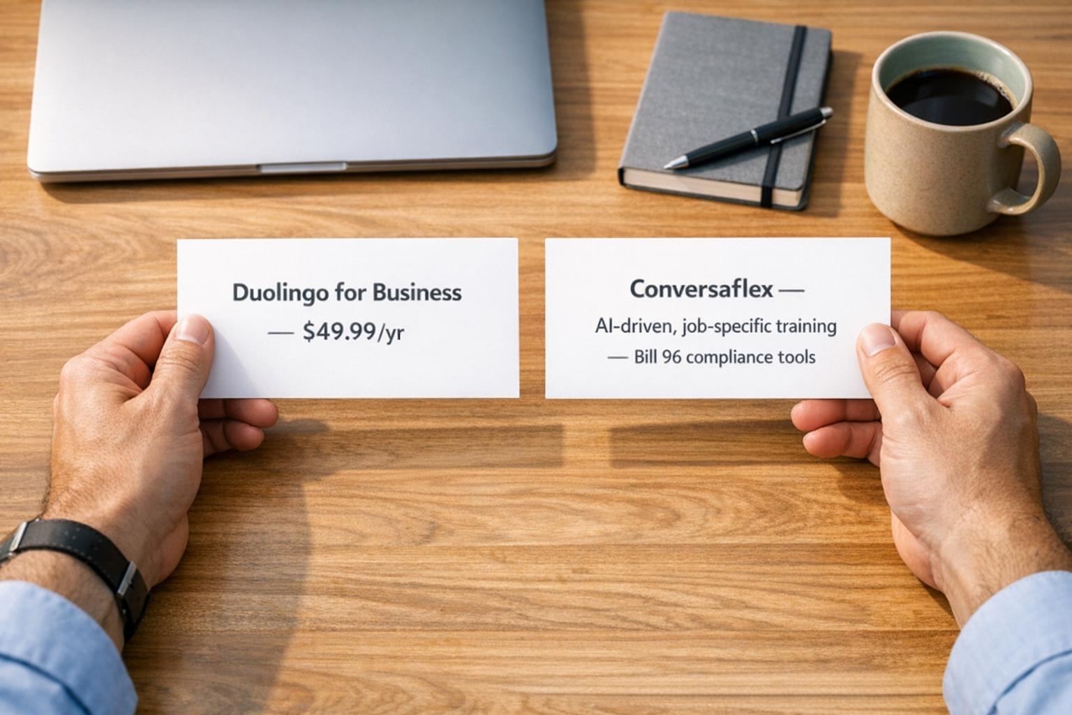 Cover Image for Duolingo for business pricing (comparison with other AI options like Conversaflex)