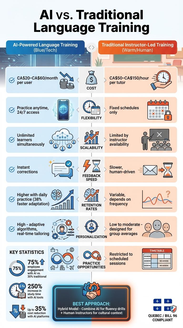 IA contre Formation Linguistique Traditionnelle: Comparaison de Coût, Flexibilité et Efficacité